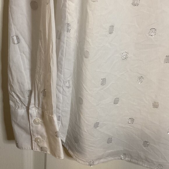 Talbots Women's White Cotton Long Sleeves Top Blouse Size M Lined Ruffle V-Neck - Picture 2 of 8